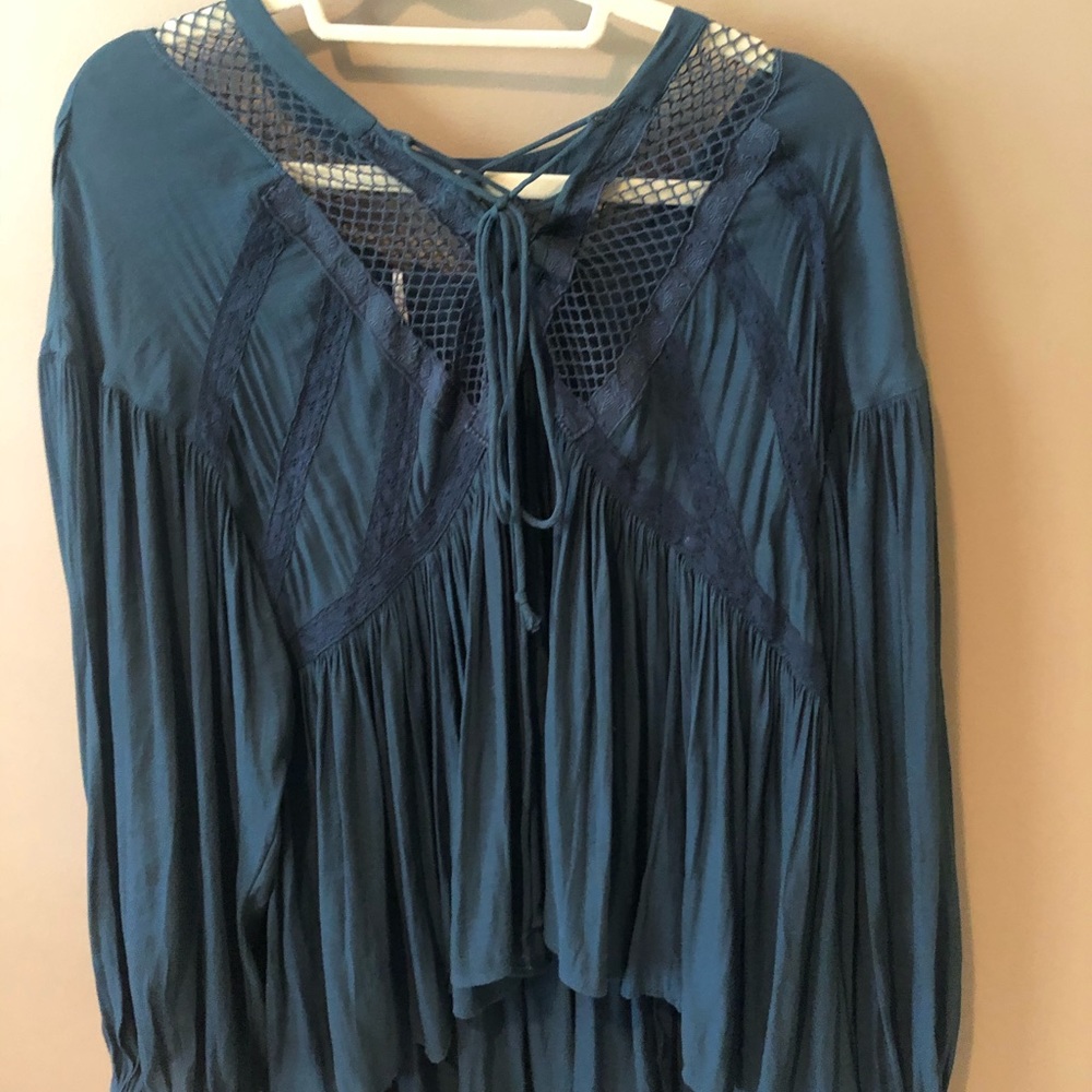 Teal peasant blouse